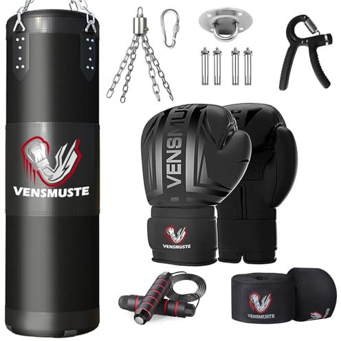 Vensmuste Punching Bag for Adults, 4FT Oxford Heavy Boxing Bag Set, Punching Bag with 12OZ Boxing Gloves, Chains, Hand Wraps, etc. Suitable for MMA Karate Kickboxing Boxing - Unfilled