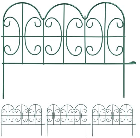 Relaxdays Recinzione per Aiuole, Set da 4 Pannelli per Cortile e Giardino, Bordure in Acciaio, HxL: 28 x 38,5 cm, Verde