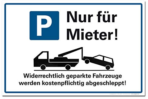 BUEWA Schilder Nur für Mieter Parkplatz Halteverbot Hinweisschild PVC 300 x 200 x 3 mm Vorgebohrt B1-Zertifiziert