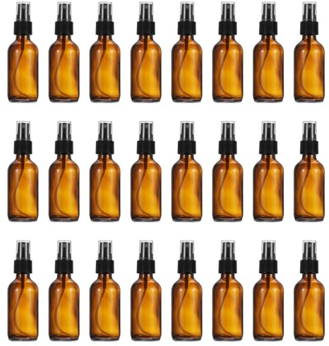 PATIKIL 2oz Glass Spray Bottles, 24pcs Nozzle Leak Proof Empty Water Mist Stream Sprayer for Cleaning Solutions Plants Hair, Brown Black