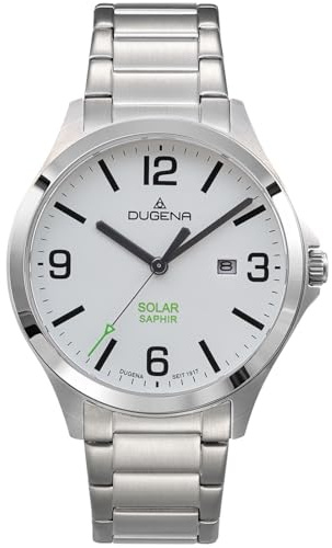 Dugena Herren-Armbanduhr Boston Solar, Quarz, Edelstahl, Saphirglas, Datumsanzeige, wasserdicht, 10 bar