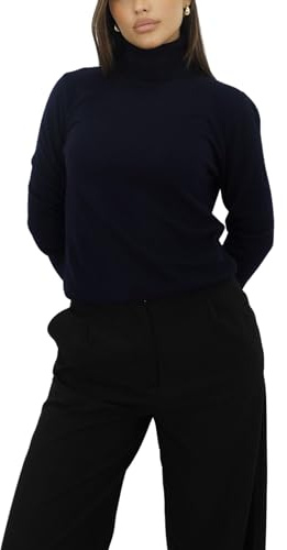 Win's Pull à col roulé en Cachemire pour Femme. Fabriqué en Italie (FR/ES, Alpha/Lettres, TG, Taille Normale, Taille Normale, Bleu Marine)