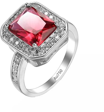 KnSam Freundschaftsringe Weißgold 18K 750, Labor Erstellt Rubin Klassiker Hochzeitsring Rot, Au750 Gold Eheringe mit Moissanit Echt Gold, Gr.63 (20.1)