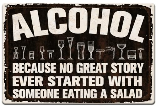 SUPERDANT Alcohol Metal Signs White Wine Bottle Tin Signs Funny Alcohol Quotes Metal Signs Funny Sign and Plaques Bar Sign for Kitchen Bars Pub Club Playroom Man Cave Wall Decor
