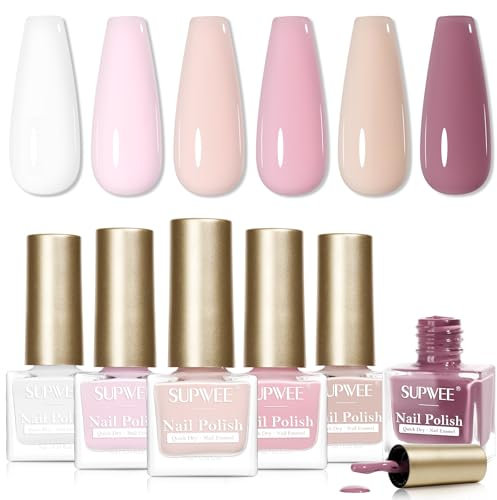 SUPWEE 6 Farben Nagellack Set, Schnelltrocknend Weißer Nackter Rosa Nagellack auf Ölbasis Langanhaltender Nail Polish DIY Salon für Frauen Maniküre Ohne UV Lampe