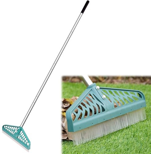 YEELOR Kunstrasenrechen mit verstellbarem Stahlgriff von 81,3 bis 155,4 cm, langlebiger Teppichrechen, Rasenbürste für Kunstrasen, Tierhaare, Blätter und Schmutz