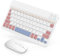 SOPPY Portable Bluetooth Keyboard and Mouse, Rechargeable Mini Keyboard, Wireless Keyboards for iPad 9.7/10.2/iPad Air/Pro/Tablets/iOS/Android/Windows, UK Layout (White & Pink)