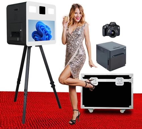 tragbares Stativ DSLR Foto Booth mit 21,5 Touchscreen DSLR Photobooth Maschine mit Flight Case, für Veranstaltungen Parteien Hochzeitsverleih (Black, Photo Booth+Camera+DNP Printer)