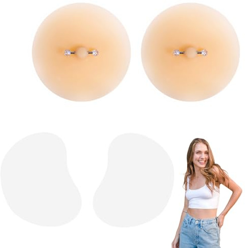 Lot de 2 paires de cache-tétons en silicone pour femme avec motif percé - Cache-tétons invisibles - Réutilisables et respectueux de la peau