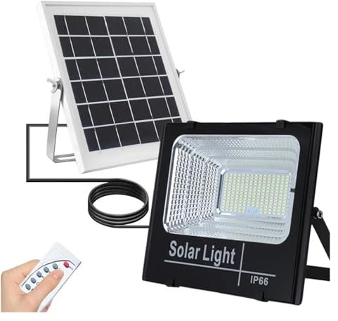 ZKLGS Lumiere Solaire Exterieur, 300W réflecteur Solaire projecteurs LED lumière Solaire étanche extérieur projecteur Suspension Ampoule Solaire avec télécommande pour Jardin, Garage