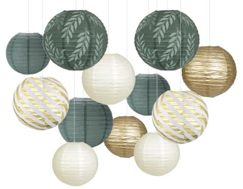 Hitopin 12 Pezzi Lanterna di Carta, Lanterne di Carta Lanterne Rotonde, Verde Lanterna di Carta, Rotonde da Appendere in Carta Lanterne, per Matrimoni, Festa di Compleanno e Giardino, Matrimoni