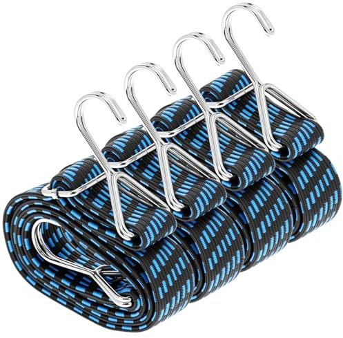 QWORK® 4 Stück Spanngummi mit Haken, Verstellbar 1Mx3cm Gepäckspanner, Doppelhaken Expander Spanngurte