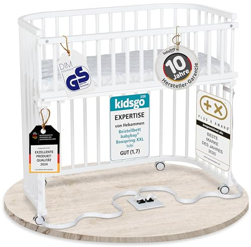 babybay Boxspring XXL Beistellbett, weiß lackiert, mit Matratze, Gitter und Rollen