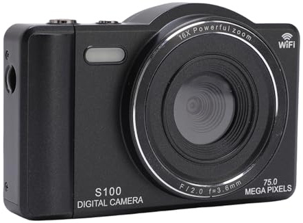 Tbest 75MP 16x Zoom WiFi Autofokus -Kamera -Touchscreme 4K Digitalkamera mit Flash Travel Landscape Porträt (Black)