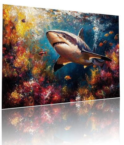Jigsaw Puzzle Adultos Tiburón Animal Rompecabezas Educa Puzzle Desafiando lo Imposible 200 Piezas Incluye Pegamento Fix a Partir de 7 AñOs Actividades de Juego, Adecuado como Regalo 25x35cm t-869