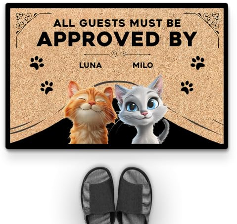Personal Chic Personalised Door Mat - Guest Must Be Approved - Funny Cat Doormat, Gifts for Cat Lovers, Personalised Rug, cats doormat, Entrance door mat, Welcome mat (#2)