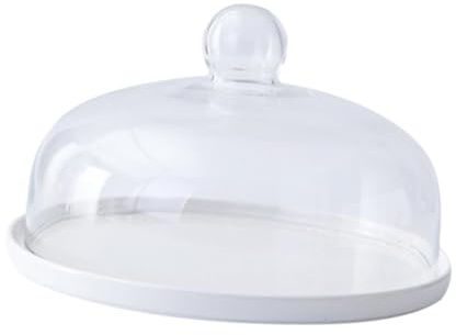 CONGARTENO Plat à Gâteau Céramique avec Cloche Verre Transparente Poussière Plateau de pour Dessert et Fruits et Lisse pour Service