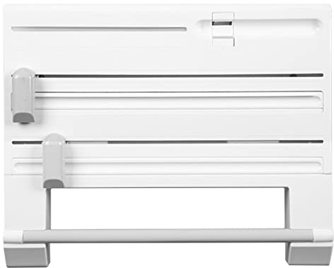 Kitchen Wrap Holder 6 in 1 Multifunctional Kitchen Storage Rack Plastic Wrap Tin Foil Dispenser Wall Mounted Foil Paper Organizer Large Cling Roll Rack Cling Film Cutter for Drawer