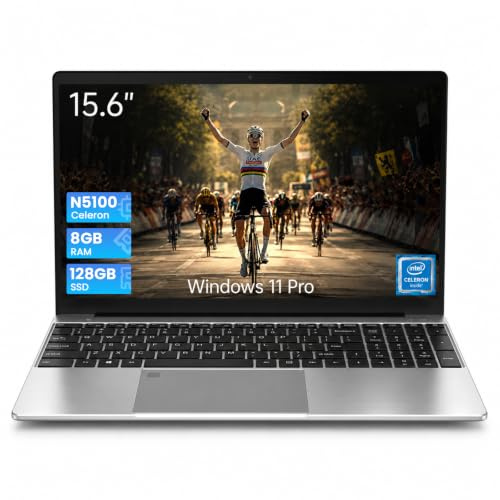 Portátil 15.6 FHD, 8GB RAM 128GB SSD Celeron N5100 (Rivals Core i3-1005G1, 4 Núcleos hasta 2.8GHz), Huella, Teclado retroiluminado, Webcam, USB 3.0*2, Wi-Fi 5, Win 11 Pro Portátil para Estudiantes