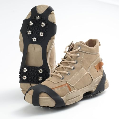 Anti Rutsch Schuhspikes, Steigeisen, mit 10 Edelstahl Zähne Spike für Schuhe Winter, Antirutsch Spikes Glatteis, Steigeisen für Wandern Bergschuhe Stiefel, M (36-41)