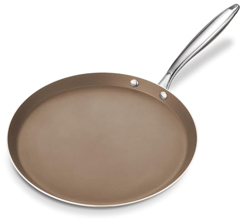 KOKHUB Pancake Pan Non Stick 28cm, Titanium Ceramic Crepe Pan Induction | Stainless Steel Dosa Pan, PFOA Free, Tawa Roti Pan, Flat Skillet Frying Pan, Dosa Tawa, Roti Tawa, Chapati Pan, Brown