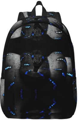 Mochila de lona con papel tapiz de serpiente 3D, correas ajustables, vintage, casual, escuela, viajes, trabajo al aire libre, camping, Black, M