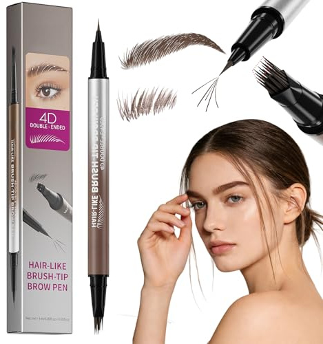 Microblading Eyebrow Pencil & Stencil Kit, 2-in-1 Waterproof Brow Pen with Angled Brush for Natural Hair-Like Strokes, Long Lasting Makeup, Shaping & Defining - Brown
