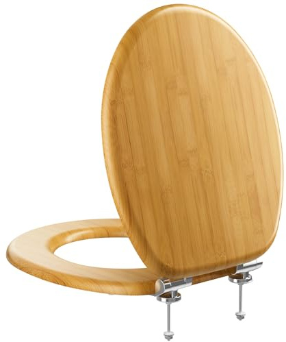 Toilettendeckel mit Absenkautomatik Holz - WC Sitz Bambus O-förmiger MDF Klodeckel Antibakterieller Softclose Toilet Seat 175 KG Belastbarkeit