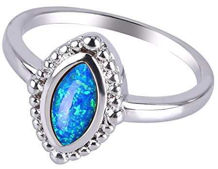 KELITCH Opale Imitation Bague Marquise Forme Solitaire Mosaïque Argent Plaqué Bande Bague pour Mariage (Bleu, 61.5)