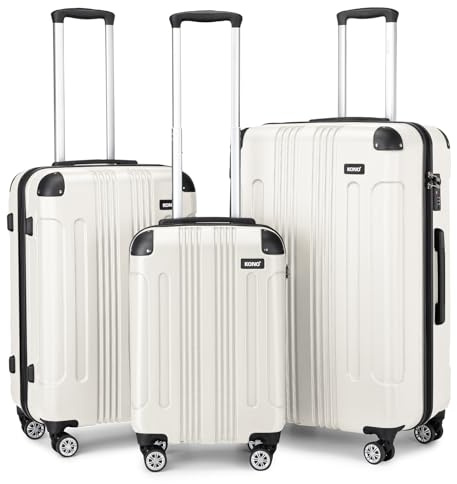 Kono 3 Pcs Luggage Set Hard Shell Lightweight Suitcase (Beige) | Cabin Medium Large Suitcase Set, 4 Spinner Wheels, Water Resistant, Reinforced Corner Protectors