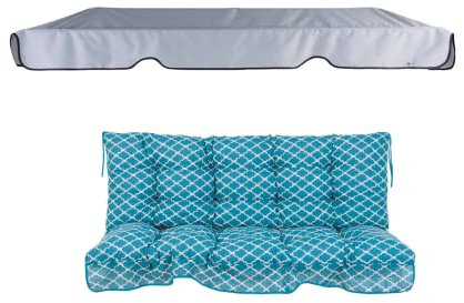 PATIO Hollywoodschaukel Auflage Piemont 150 cm mit Sonnendach Auflagen für Hollywoodschaukel Sitzkissen Rückenlehne gesteppt Polyester Dach Marokko Muster blau weiß