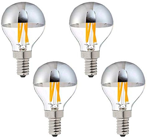 Lxcom Lighting 4W Half Chrome Silver LED Light Bulb G45/G14 E14 Dimmable Silver Tipped Vintage LED Filament Bulbs 40W Equivalent Warm White 2700K Decorative Globe Bulbs E14 Base LED Globe Bulb(4 Pack)