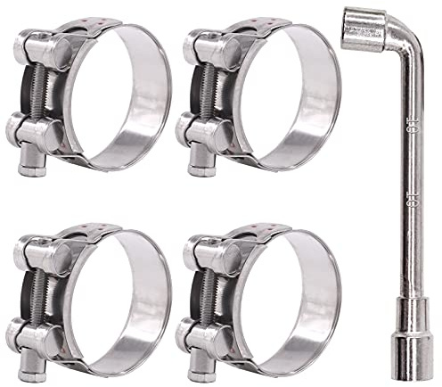 Glarks 4Pcs 52-55mm T-Bolt Hose Clamps 304 Stainless Steel Heavy Duty Ear Clamp Tube Clamp Adjustable Pipe Clamps for 2''-2.2'' Dia Range Hose (52-55MM)