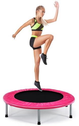 GYMAX 38” Mini Trampoline, Foldable Fitness Exercise Rebounder, Indoor Outdoor Gym Trampolines for Kids Adults, 150KG Capacity (Pink)