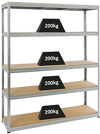 PROREGAL Scaffale per carichi pesanti Giant Elephant | AxLxP 180x150x45cm | Portata per ripiano 200kg | Zincato
