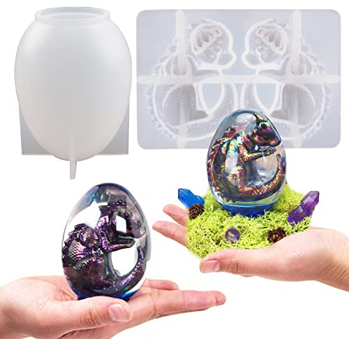 3D Dragon Egg Resin Molds Silicone, Dragon Silicone Mold Set for Epoxy Resin Casting, Ornament Keychain Cute Mold, DIY Resin Candle Concrete Cement Polymer Clay Craft