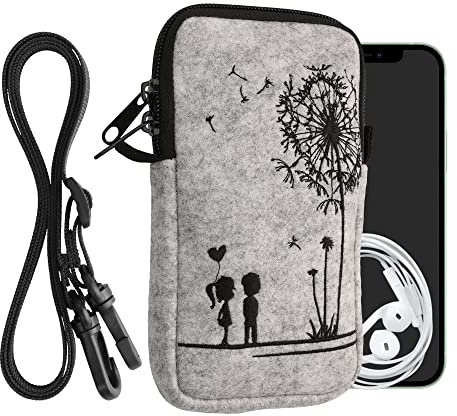 kwmobile Custodia in Feltro con Zip per Smartphone - Portacellulare a Tracolla - Porta Cellulare da Collo Universale - Cover Borsa Telefono - Amore