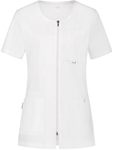 B-well Stella Camice Medico Donna Casacca Infermiere con Cerniera Camice da Lavoro Donna con Cerniera Manica Corta Scollo V, 4 tasche