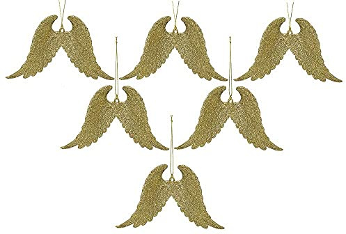 zeitzone Christbaumschmuck Engelsflügel 6 Stück Gold Glitzer Engel Flügel Christbaumanhänger