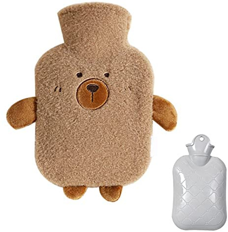 Wärmflasche Mit Weichem Bezug Auslaufsicher Wärmflasche Groß 2L Tragbare Wärmflasche Für Kinder &Erwachsene, Bettflasche Wärmflaschen Handwärmer Mit Kängurutasche, Hält Warm Im Winter (Bär Grau)