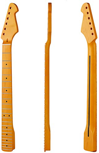 Fendirocik 22-Fret Yellowish Matte Electric Guitar Neck, Maple, Right-Handed, 6-String, S Pickup Configuration, Fixed Bridge, Maple Fretboard, 25.5 Scale Length, Guitars