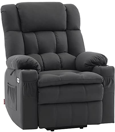 M MCombo Poltrona relax elettrica 7546 con 3 motori, regolabile separatamente, posizione sdraiata fino a 165°, poltrona TV con USB, per anziani soggiorno (microfibra grigio scuro)
