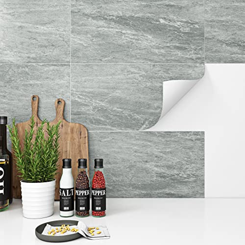 FunStick Fliesenaufkleber Boden Fliesen Optik 15 Stück 30X60CM PVC Bodenbelag Grau Marmor Fliesenaufkleber Badezimmer Wasserfest Klebefliesen Selbstklebend Boden Bad Vinylboden Küche Laminatboden