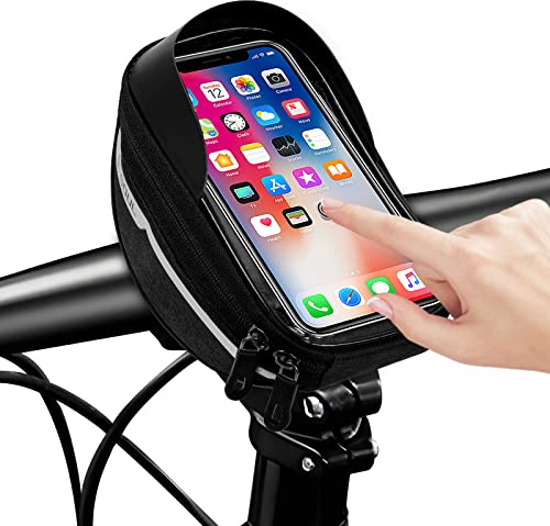 Fahrrad Rahmentasche Handytasche mit 3D-Sonnenblende/TPU Touchscreen | Wasserdicht Lenkertasche Handytasche für Smartphone unter 6.5 Zoll, Handyhalterung Oberrohrtasche für Montainbikes, Ebikes
