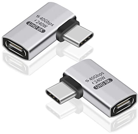 Duttek Right Angle USB C Adapter (2 Pack) | Transfert de données Rapide 40Gbps, Charge 240W, Compatible vidéo 8K pour Thunderbolt 4/3, MacBook, PC et Autres appareils de Type C