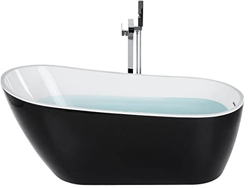 Schlichte Acryl Badewanne oval freistehend schwarz mit Überlauf 170 cm Solarte