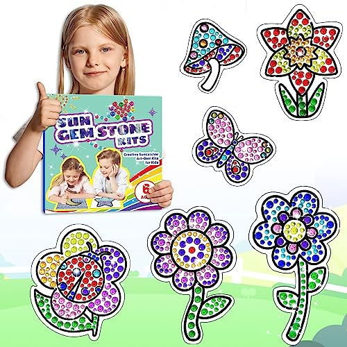 Kaieteur Suncatcher Kits for Girls 6 7 8 9 10 Year Old, DIY Diamond Painting Kit Flowerfor Kids Ages 6+, 5D Gem Stone Window Art Craft Stickers Kit for Boys as Christmas Birthday Party Gifts
