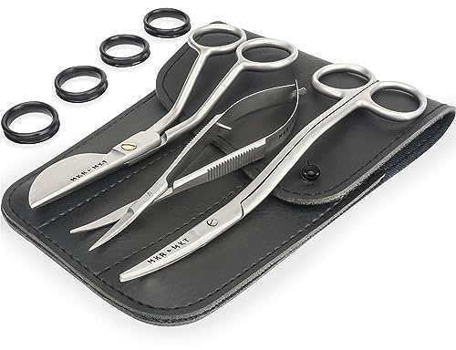 MAKER AND MARKET Premium Stickscheren-Set mit 3 Stück, doppelt gebogen, versetzter Entenschnabel, gebogene Klinge und doppelt gebogene lange Applikation, Nadelspitze mit Beutelhülle (Satin)