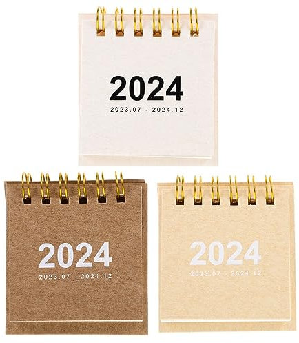 NUOBESTY 3 Stück 2024 Tischkalender 2024 Desktop-minikalender Mini-stehkalender Dekorativer Monatskalender Stehender Kalender Countdown-tischkalender Kleiner Kalender Papier Haushalt Büro