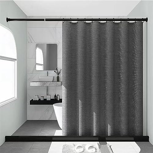 Lifup Duschvorhang aus Stoff, Badvorhang Anti-schimmel, Textile Vorhänge mit Duschvorhangringe, Wasserdichter Duschvorhang für Badezimmer, Badewanne Grau+Stange (90 cm-160 cm) 120 x 200 cm